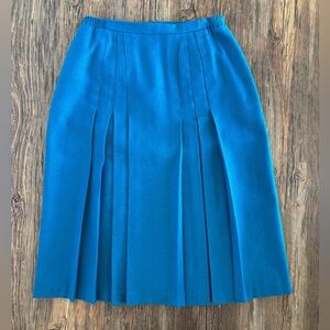 Vtg Tan Jay Wool Blend Pleated Midi Skirt Womens 16 Lined Blue Elastic Sides